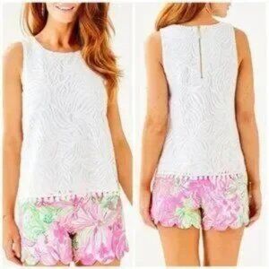 Lilly Pulitzer Maybelle White Swirling Sea‎ Lace Sleeveless Top Sz XS - NWOT